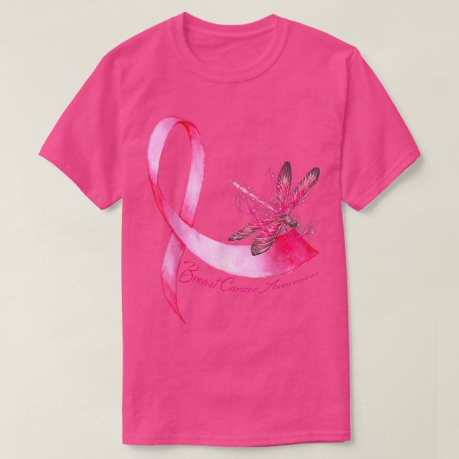 Hippie Dragonfly Pink Ribbon Breast Cancer Awarene T-Shirt (Design Front)