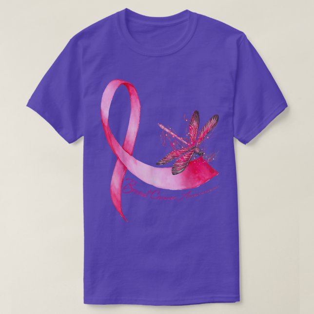 Hippie Dragonfly Pink Ribbon Breast Cancer Awarene T-Shirt (Design Front)