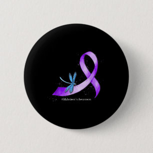 Hippie Dragonfly Purple Ribbon Heimers Awareness  6 Cm Round Badge
