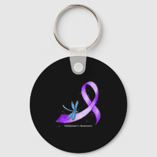 Hippie Dragonfly Purple Ribbon Heimers Awareness Key Ring