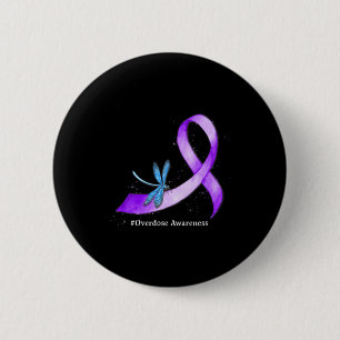 Hippie Dragonfly Purple Ribbon Overdose Awareness 6 Cm Round Badge