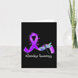 Hippie Dragonfly Purple Ribbon Overdose Awareness  Card