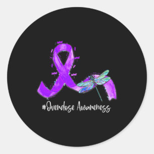 Hippie Dragonfly Purple Ribbon Overdose Awareness Classic Round Sticker