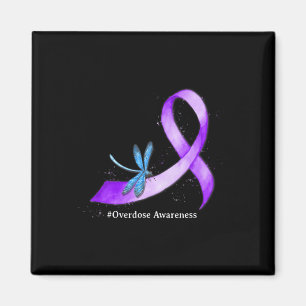 Hippie Dragonfly Purple Ribbon Overdose Awareness Magnet