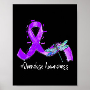 Hippie Dragonfly Purple Ribbon Overdose Awareness  Poster