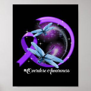 Hippie Dragonfly Purple Ribbon Overdose Awareness Poster