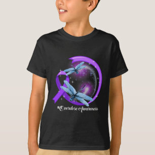 Hippie Dragonfly Purple Ribbon Overdose Awareness T-Shirt