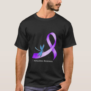 Hippie Dragonfly Purple Ribbon Overdose Awareness  T-Shirt