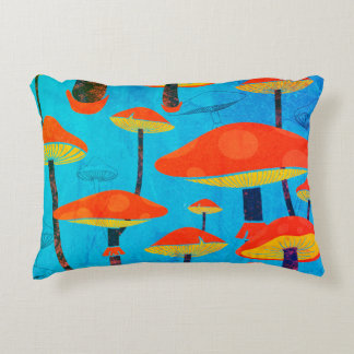 Hippie Dreamy Retro Vibe Enchanting Mushrooms Decorative Cushion