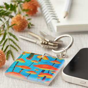 Hippie Dreamy Retro Vibe Enchanting Mushrooms Key Ring