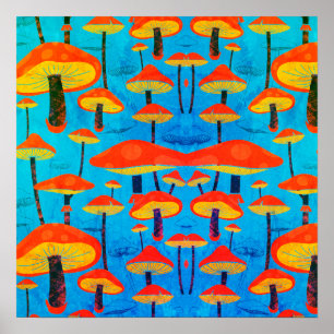 Hippie Dreamy Retro Vibe Enchanting Mushrooms Poster