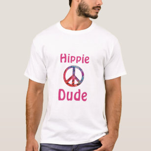 Hippie Dude Pink Blue Batik Tie Dye Peace Sign T-Shirt