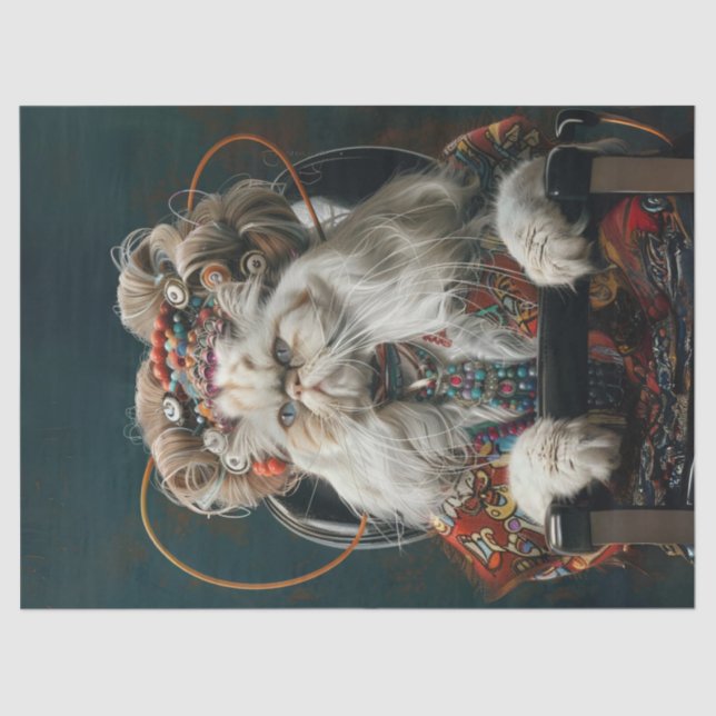 Hippie Fancy Cat in Salon Decoupage Tissue Paper (Front)