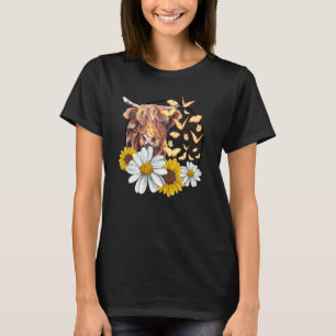 Hippie Farm Animal  Sunflower Scottish Highland Co T-Shirt
