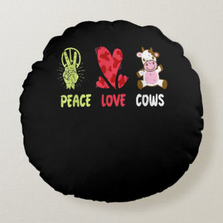Hippie Farmer Cow Idea|Funny Cow Lover Gift Round Cushion