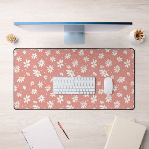 Hippie Floral Retro 70s Daisy Pink Home Office Desk Mat