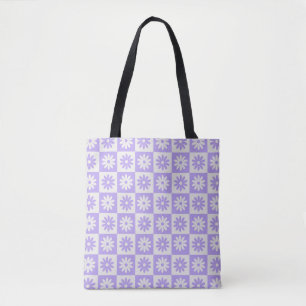 Hippie Flower Chequerboard Pattern Purple Tote Bag