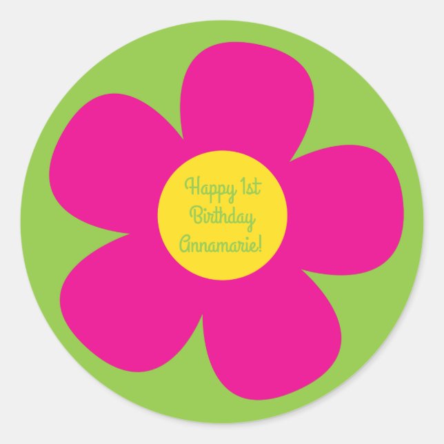 Hippie Flower Kid's Birthday Party Classic Round Sticker (Front)