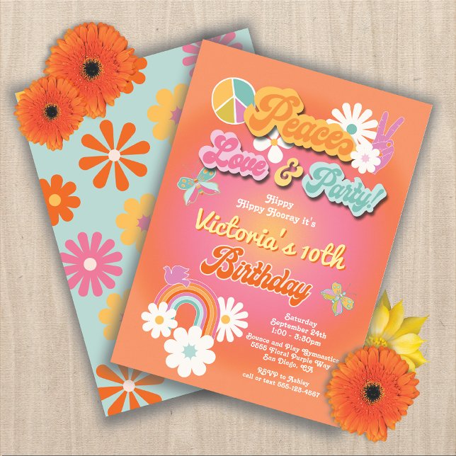 Hippie Flower Power 70s 60s Birthday Party Invitat Invitation (Creator Uploaded)