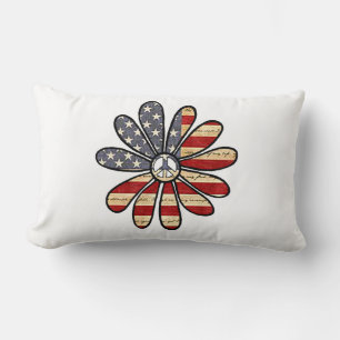 Hippie Flower Power Peace Sign American Flag Lumbar Cushion