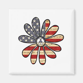 Hippie Flower Power Peace Sign American Flag Magnet