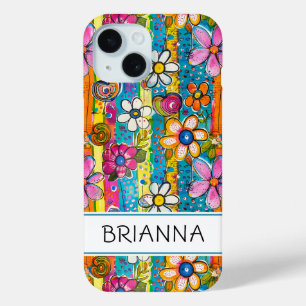 Hippie Flower Power Personalized iPhone 15 Case