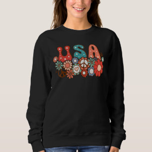 Hippie Flower USA American Flag Groovy 4th of July Sweatshirt
