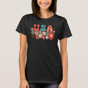 Hippie Flower USA American Flag Groovy 4th of July T-Shirt