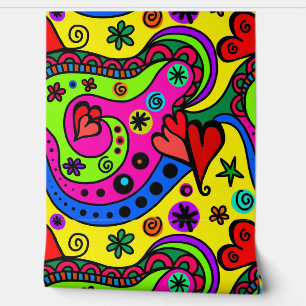 HIPPIE FLOWERS RETRO seamless Wallpaper