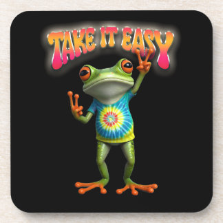 Hippie Frog Take it Easy Fun Colourful Coaster