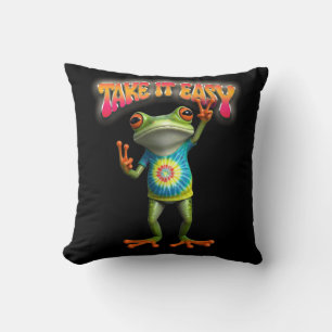 Hippie Frog Take it Easy Fun Colourful Cushion