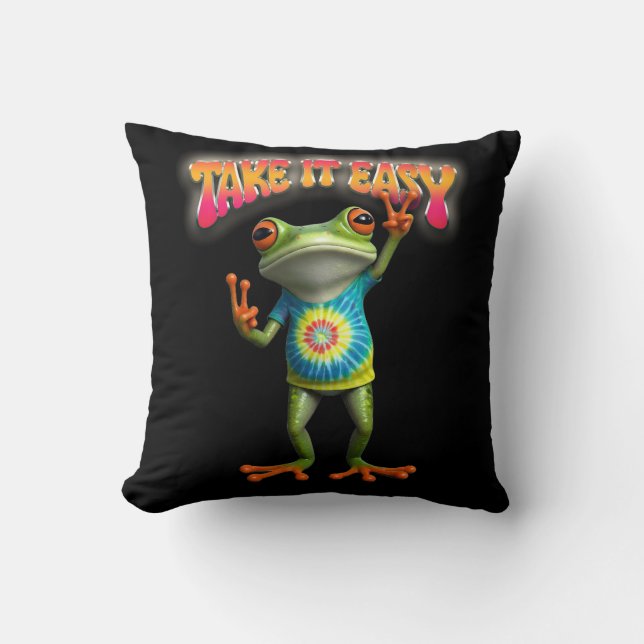 Hippie Frog Take it Easy Fun Colourful  Cushion (Front)