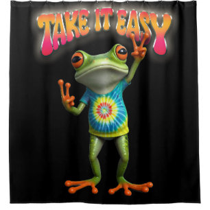 Hippie Frog Take it Easy Fun Colourful  Shower Curtain