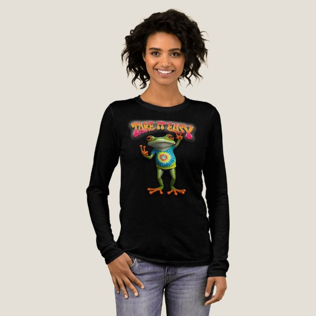 Hippie Frog Take it Easy Fun Colourful  Tri-Blend Shirt (Full Front)