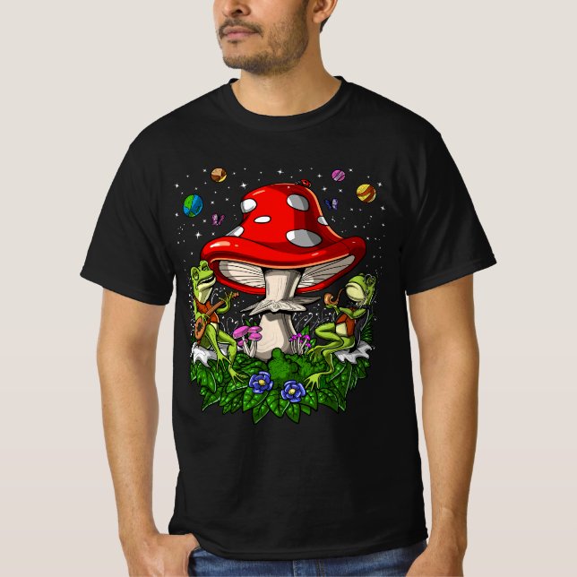Hippie Frogs Mushrooms Forest Psychedelic Nature F T-Shirt (Front)