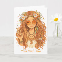 Hippie Girl Giving a Peace Gesture Blank Art Card
