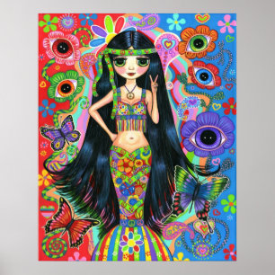 Hippie Girl Mermaid Poster