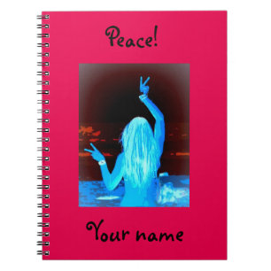 hippie girl peace sign notebook