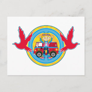 Hippie Girl with Camper Van & Doves Postcard