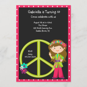 Hippie Girl with LimeGreen Peace Sign Girls Invite