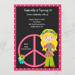 Hippie Girl with Peace Sign Girls Invite
