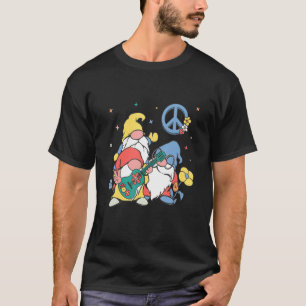 Hippie Gnome Playing Guitar Peace Sign T-Shirt