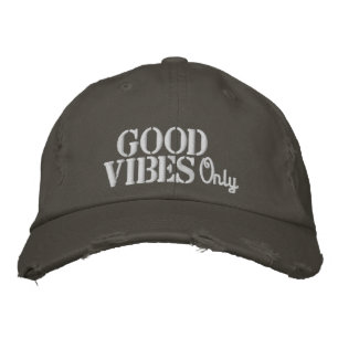 Hippie Good Vibes Quote Rustic Grey Vintage  Embroidered Hat