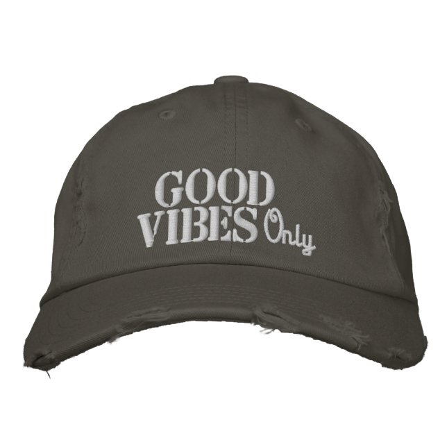 Hippie Good Vibes Quote Rustic Grey Vintage  Embroidered Hat (Front)