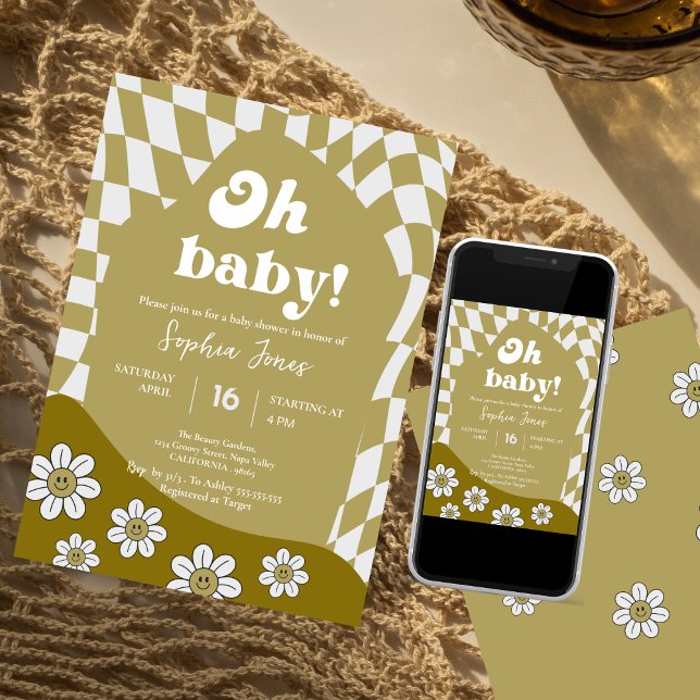 Hippie Green Chequered | gingham | baby shower  Invitation (Creator Uploaded)