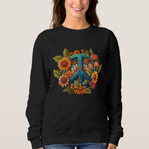 Hippie Groovy 70 s Hippy Peace Sign Graphic Womens Sweatshirt
