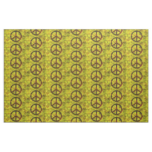 hippie groovy 70's peace symbol pattern #2 yellow fabric