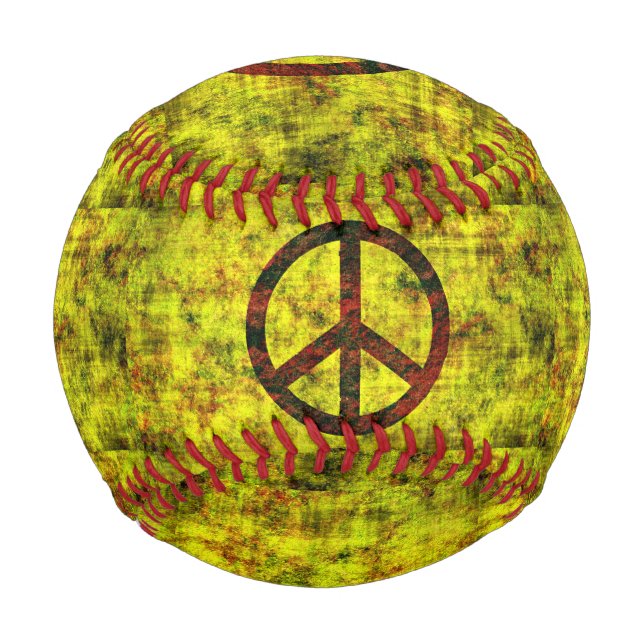hippie groovy 70's peace symbol yellow baseball (Front)
