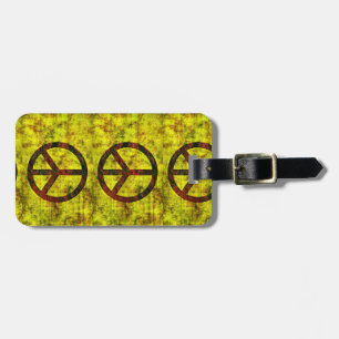 hippie groovy 70's peace symbol yellow luggage tag