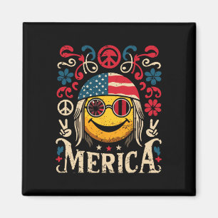 Hippie Groovy Face July 4th Us Flag Groovy Decor M Magnet